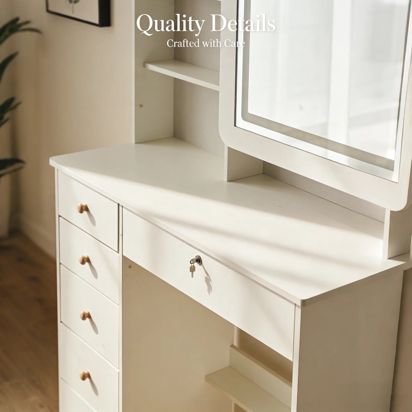Modern Makeup Vanity Desk with Drawers & Mirror,