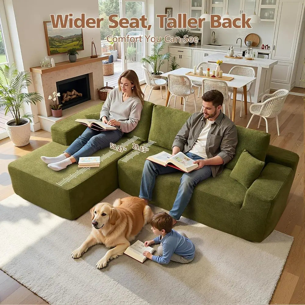 Modern Sleeper Sofa in Green, Minimalist Design with Deep Comfort