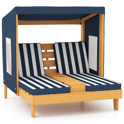 Kids Chaise Lounge Chair Outdoor, Toddler Wood Double Pool Lounger