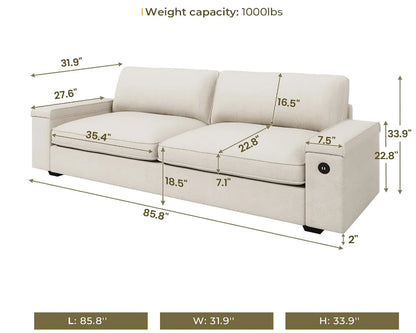 Extra Deep Seats, Oversized Loveseat Sofa with Storage/2 USB Charging
