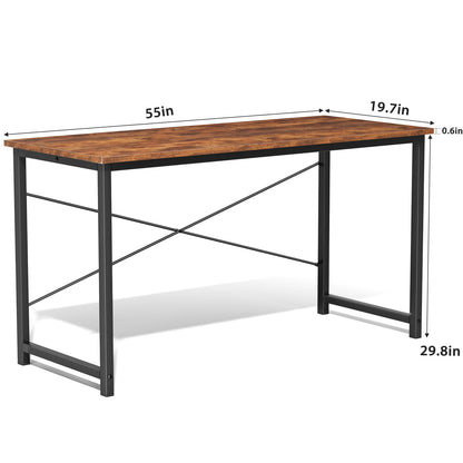 Computer Office Desk Compact Metal Frame Wood Tabletop Easy Assembly