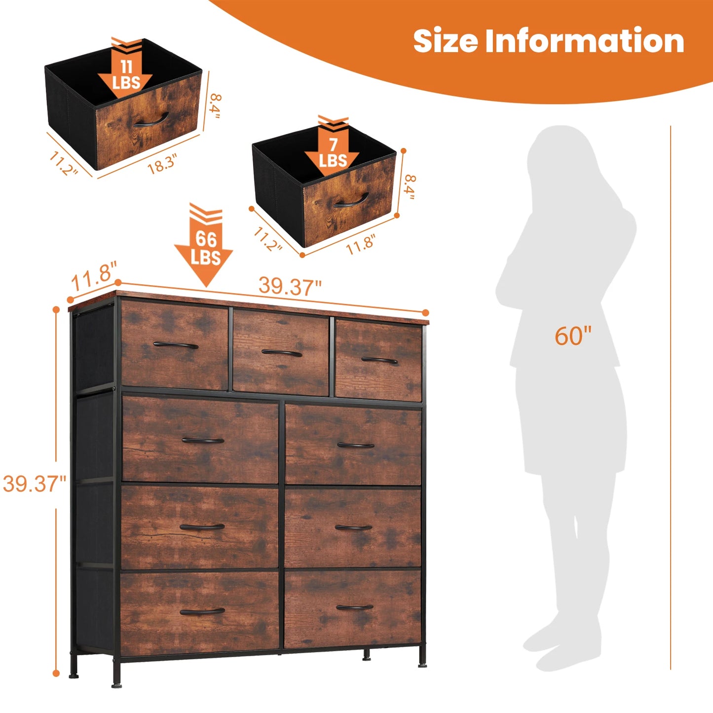 Dresser For Bedroom 9 Fabric Storage Drawer Wardrobe Tall Chest Organizer