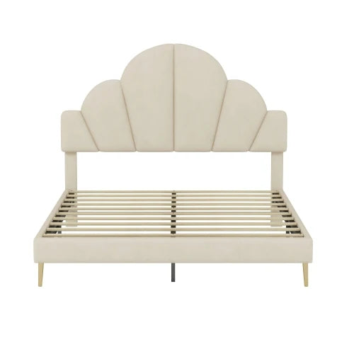 3 Pieces Queen Size Modern Velvet Upholstered Bed Frame