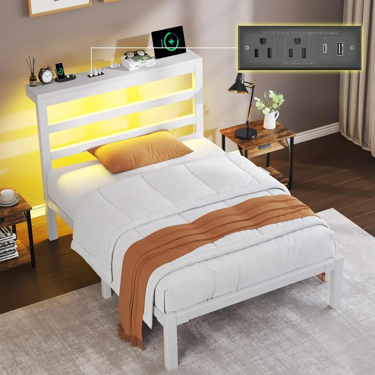 Bed Frame, Metal Platform with Headboard, Mattress Foundation