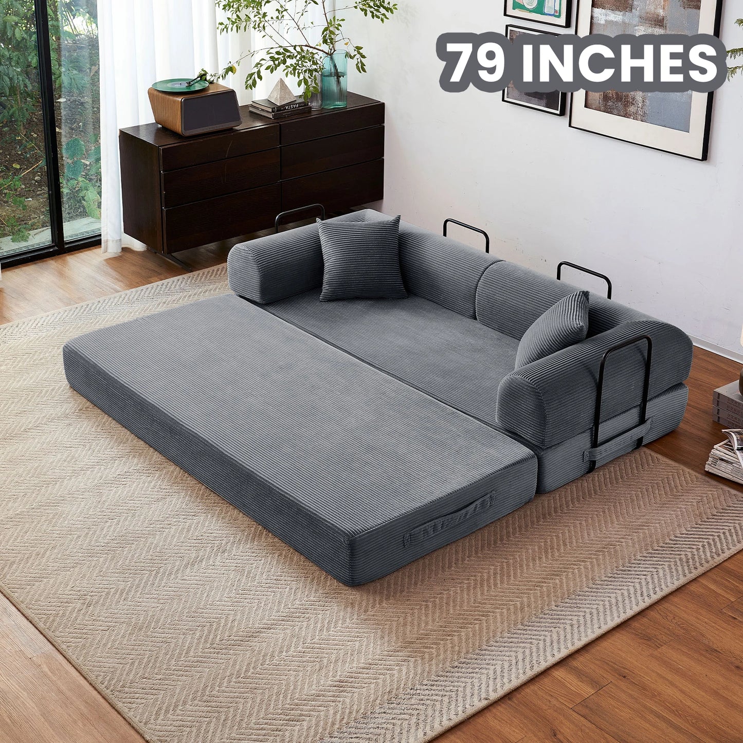 79'' Boneless Couch Foldable Convertible Futon Sleeper Sofa Bed