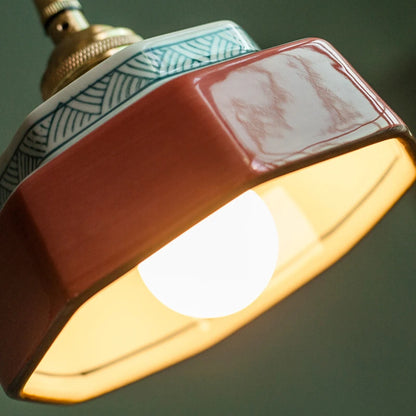 Vintage LED Pendant Light Freehand Painting Ceramic Copper