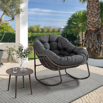 Oversized Rattan Egg Rocking Chair Padded Cushion Indoor Outdoor