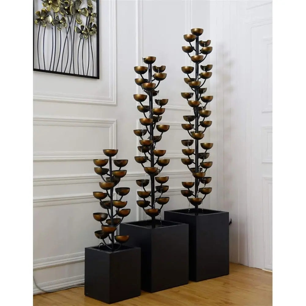 Luxury Retro Wrought Iron Indoor Fountain, Cascading Metal Bowl Waterfall,
