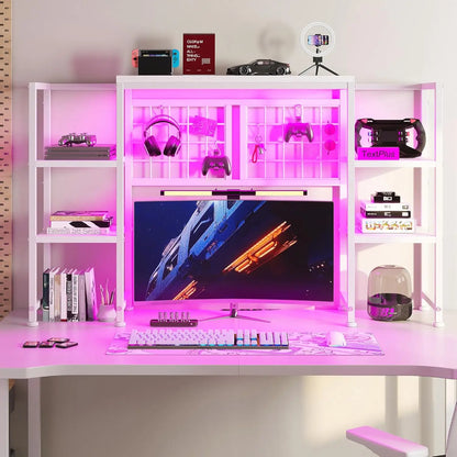 Desk Shelf with LED Light Strip, Adjustable 45.1" Desk Hutch