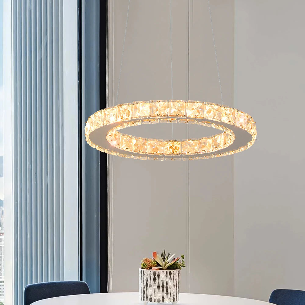 Modern Led  Pendant Light Luxury Crystal Rings Dimmable Chandelier