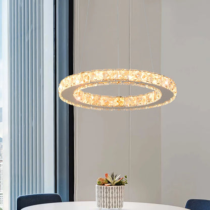 Modern Led  Pendant Light Luxury Crystal Rings Dimmable Chandelier