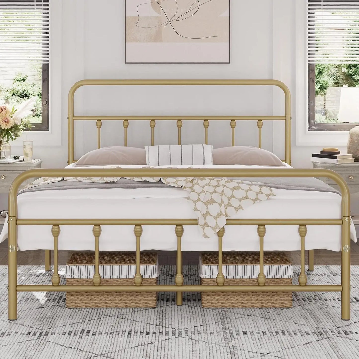 Victorian Style Classic Metal Platform Bed Frame/Headboard/Footboard