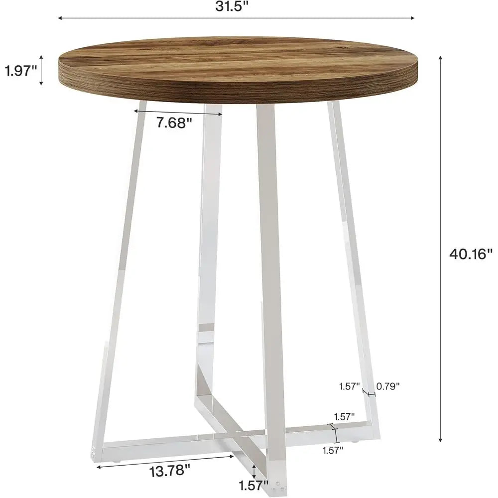 Round Bar Table, 40.2" High Bistro Pub Table with Crossed Metal Legs,