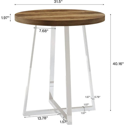 Round Bar Table, 40.2" High Bistro Pub Table with Crossed Metal Legs,