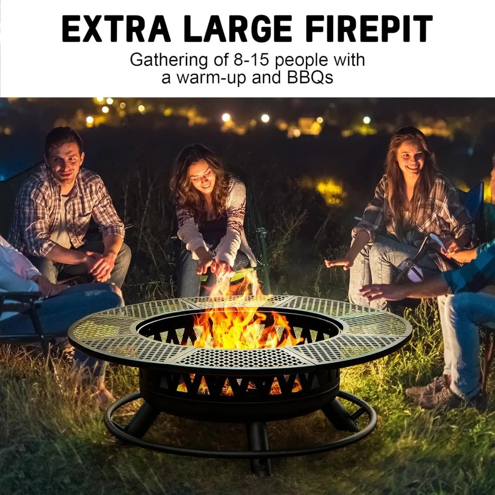 47 Inch Fire Pit with 2 Grills, Outdoor Extra Large Firepits for Outside,