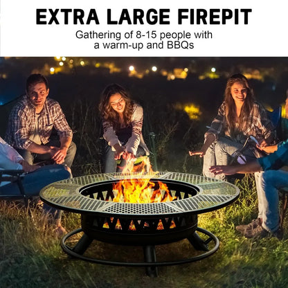 47 Inch Fire Pit with 2 Grills, Outdoor Extra Large Firepits for Outside,