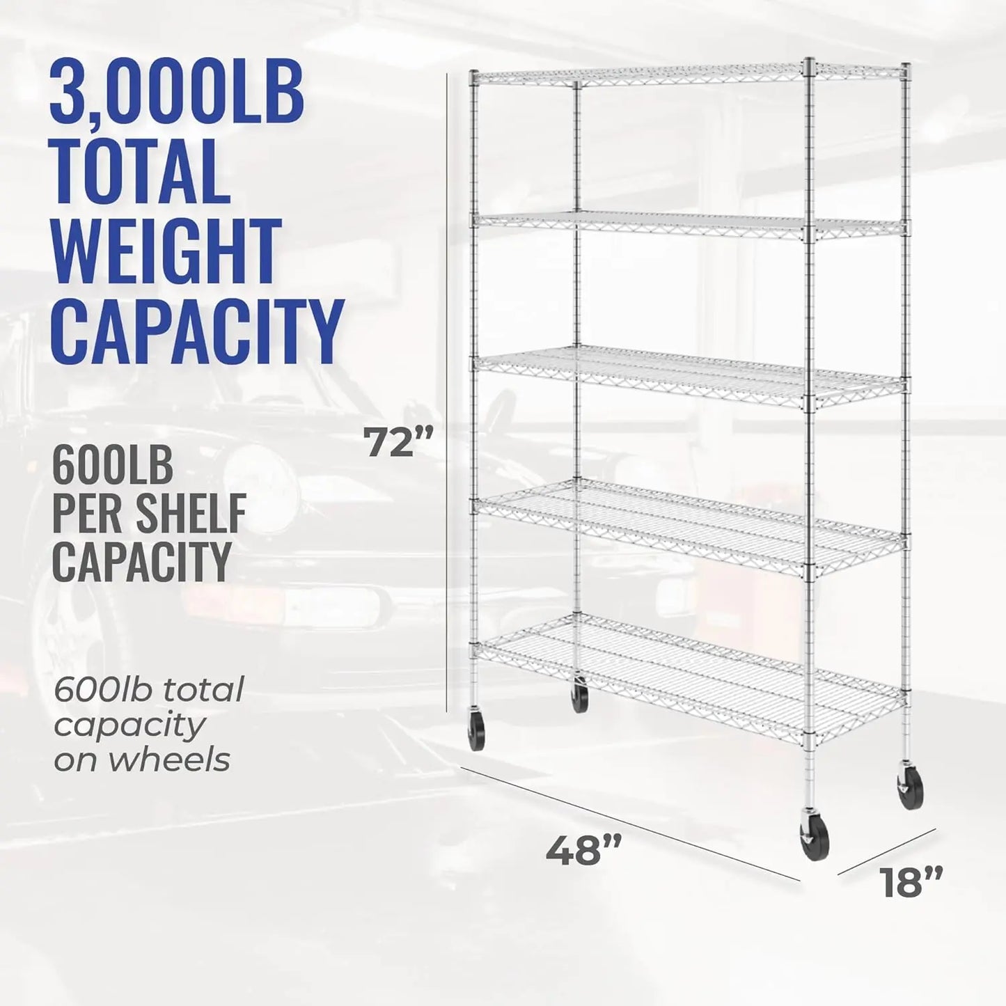 Storage Shelves, Zinc, Heavy Duty Steel Wire Unit with Wheels